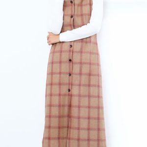 Wool blend Casual Checkered/Plaid Sleeveless Buttoned Midi Dress