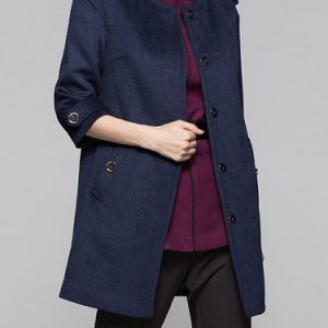 Wool blend H-line 3/4 Sleeve Simple Coat with Pockets