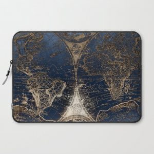 World Map Deep Blue and Gold Computer Cover by Nature Magick - Laptop Sleeve - 15"