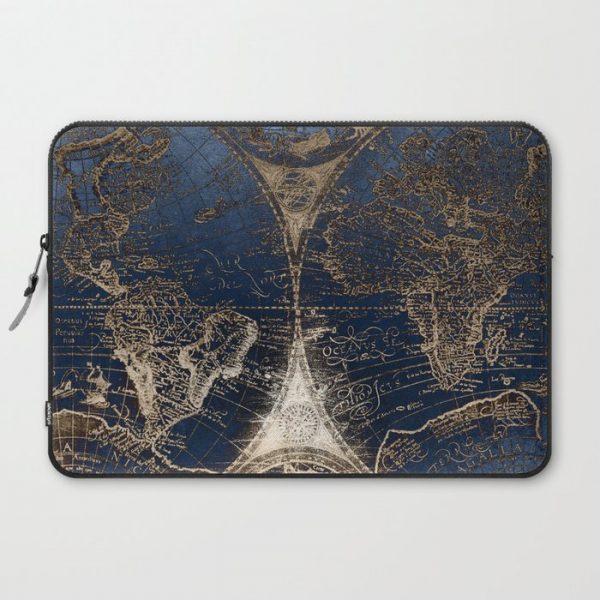 World Map Deep Blue and Gold Computer Cover by Nature Magick - Laptop Sleeve - 15"