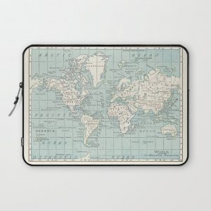 World Map in Blue and Cream Computer Cover by Catherine Holcombe - Laptop Sleeve - 13"