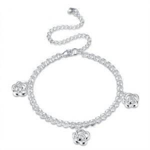 YUEYIN Sweet Anklet Rose Flower Silver Anklet