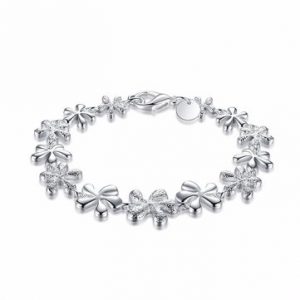 YUEYIN Sweet Bracelet Flower Silver Plated Matte Surface Bracelet