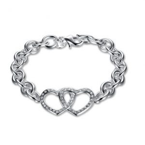 YUEYIN Sweet Bracelet Two Heart Hollow Silver Plated Bracelet for Women Gift