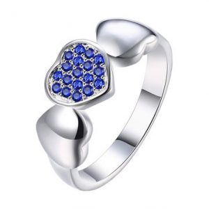 YUEYIN Sweet Ring Heart Blue Zircon Ring for Women Gift