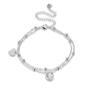 YUEYIN Women's Anklet Sweet Heart Silver Anklet