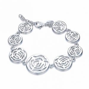 YUEYIN® Hollow Rose Bracelet for Women Sweet Elegant Silver Plated