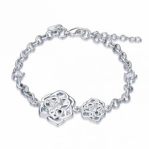 YUEYIN® Rose Flower Silver Plated Bracelet for Women Gift