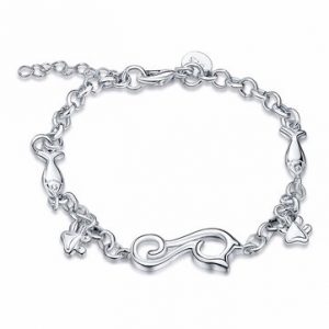 YUEYIN® Silver Plated Cat and Fish Pendant Bracelet for Women