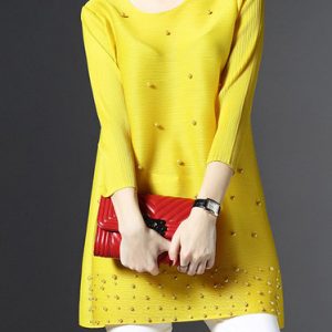 Yellow 3/4 Sleeve Polyester Plain Tunic