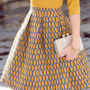 Yellow A-line Printed Casual Midi Skirt