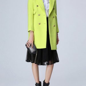 Yellow Buttoned Long Sleeve Cotton-blend Plain Coat