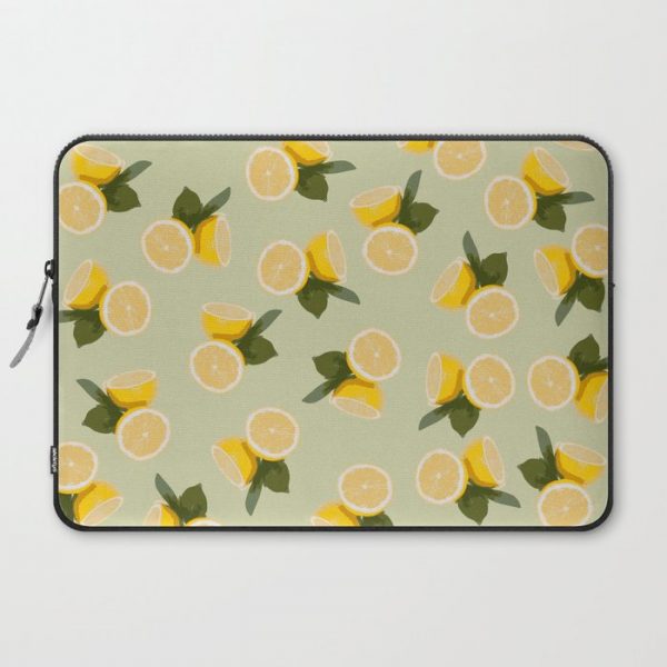 Yellow Citrus Lemon Fruit on Pale Lime Green Computer Cover by BlackStrawberry - Laptop Sleeve - 15"