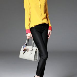 Yellow Color-block Long Sleeve Blouse