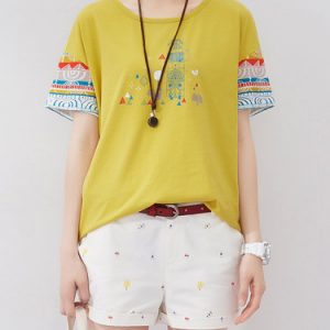 Yellow Crew Neck Cotton Casual T-Shirt