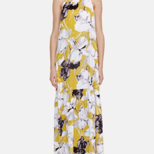 Yellow Floral Boho Crew Neck Maxi Dress