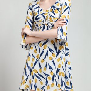 Yellow Floral-print A-line Casual Mini Dress