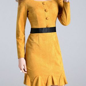 Yellow Flounce Elegant Color-block Mini Dress