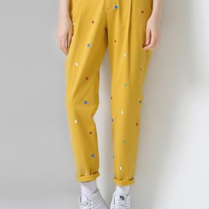 Yellow Geometric Casual Straight Leg Pants