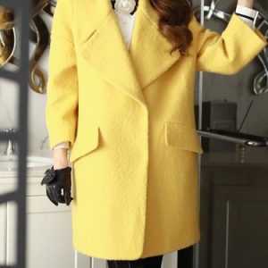 Yellow H-line Buttoned Long Sleeve Solid Coat