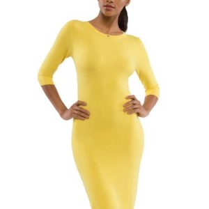 Yellow Half Sleeve Crew Neck Sheath Midi Dress