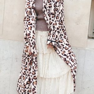 Yellow Leopard Print Long Sleeve A-line Printed Coat