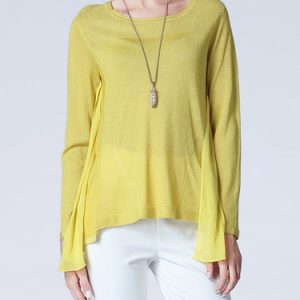 Yellow Paneled Asymmetrical Knitted Long Sleeved Top