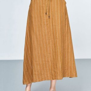 Yellow Pockets Stripes A-line Midi Skirt