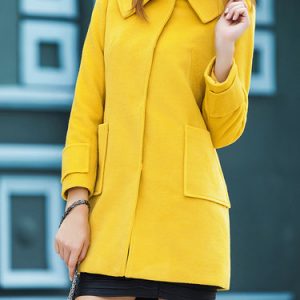 Yellow Polyester Long Sleeve Peter Pan Collar Coat