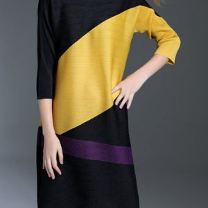 Yellow Ribbed Crew Neck Casual Polyester Mini Dress