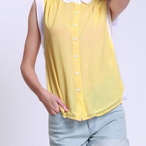 Yellow Shift Plain Casual Paneled Blouse