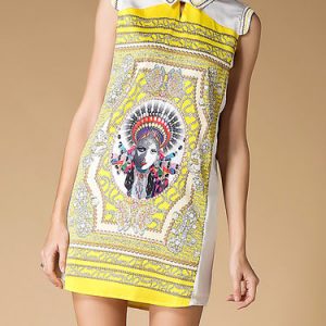 Yellow Sleeveless Printed Mini Dress