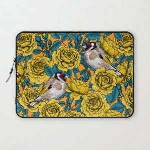 Yellow rose flowers and goldfinch birds Computer Cover by Katerina Kirilova - Laptop Sleeve - 13"