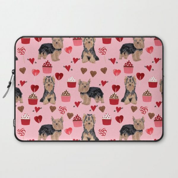 Yorkie valentines day yorkshire terrier hearts cupcakes dog breeds dog gifts pet portraits Computer Cover by PetFriendly - Laptop Sleeve - 15"