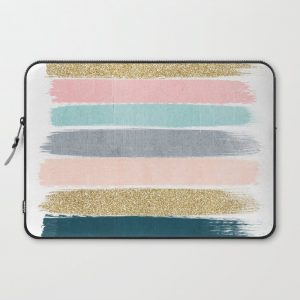 Zara - minimal gold navy pink pastel stripes painterly boho decor trendy gifts Computer Cover by CharlotteWinter - Laptop Sleeve - 15"