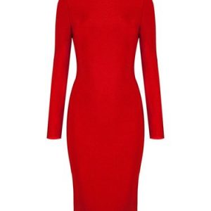 Zipper Bodycon Long Sleeve Sexy Solid Midi Dress