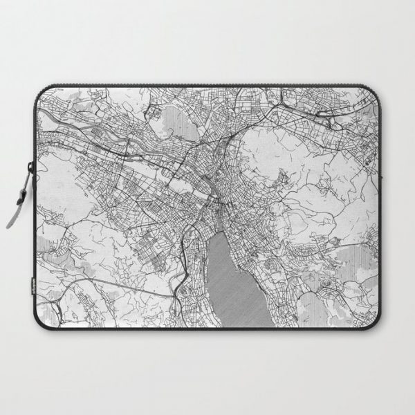 Zurich Map Line Computer Cover by City Art Posters - Laptop Sleeve - 15"