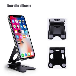 aluminum foldable tablet phone stand multi-angle adjustable desk cell phone holder with 270 degree rotation and anti-slip pads