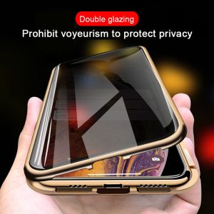 anti-peeping privacy protection magnetic adsorption 360 full tempered glass case for iphone xs max xr xs 8 7 6 s10 plus s9 s8