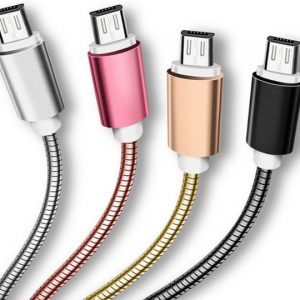 anti - winding 1m spring metal soft hose data charger line for samsung galaxy android mobile phone charging cords micro usb sync data cable