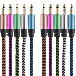 aux car audio aux extention cable nylon braided 3ft 1m wired auxiliary stereo jack 3.5mm male lead for apple and andrio mobile phone speaker