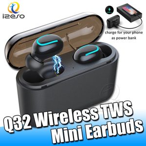 bluetooth 5.0 wireless earphones q32 tws earbuds sport mini headphones with 1500mah charger powerbank headset for all phones with retail box