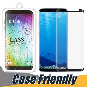 case friendly tempered glass screen protector for s20 plus note 10 s10 5g s7 edge s9 protector film glue on edge screen protector with box