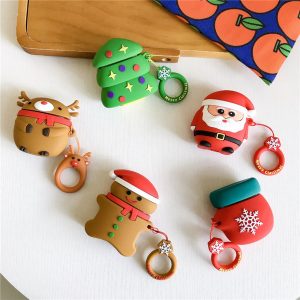 christmas pretty cartoon snowman reindeer santa claus pocket silicone cases protective flip cover case for apple airpods earphones cases