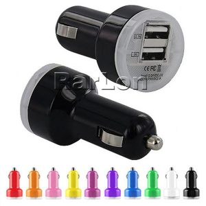 colorful dual usb mini car charger 2 ports cigarette port 2.1a micro auto power adapter universal smart car battery charger