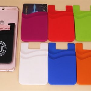 custom 1 color logo printed silicone credit card holder on mobile phone/silicone stick on double card holder wallet pocket pal with 3m stick