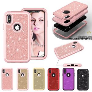 defender 3 in 1 hybrid soft tpu hard pc shockproof rugged glitter phone case for iphone 11 pro max 11 pro xr xs max 6 7 8 plus back cover