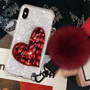 designer heart shape rhinestone real cover tpu case luxury phone case for iphone 11promax xr xsmax x/xs hairball 6 7 8 plus 2 colors