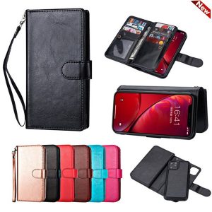 detachable magnetic wallet leather case flip cover for iphone 11 pro max 11 pro samsung note 10 note 10 pro with card slots p frame