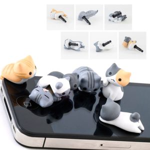 dirt-resistant headphone plug cute cheese cat anti dust 3.5mm earphone jack animal plug adapter to ser cap for iphone soft silicone plug